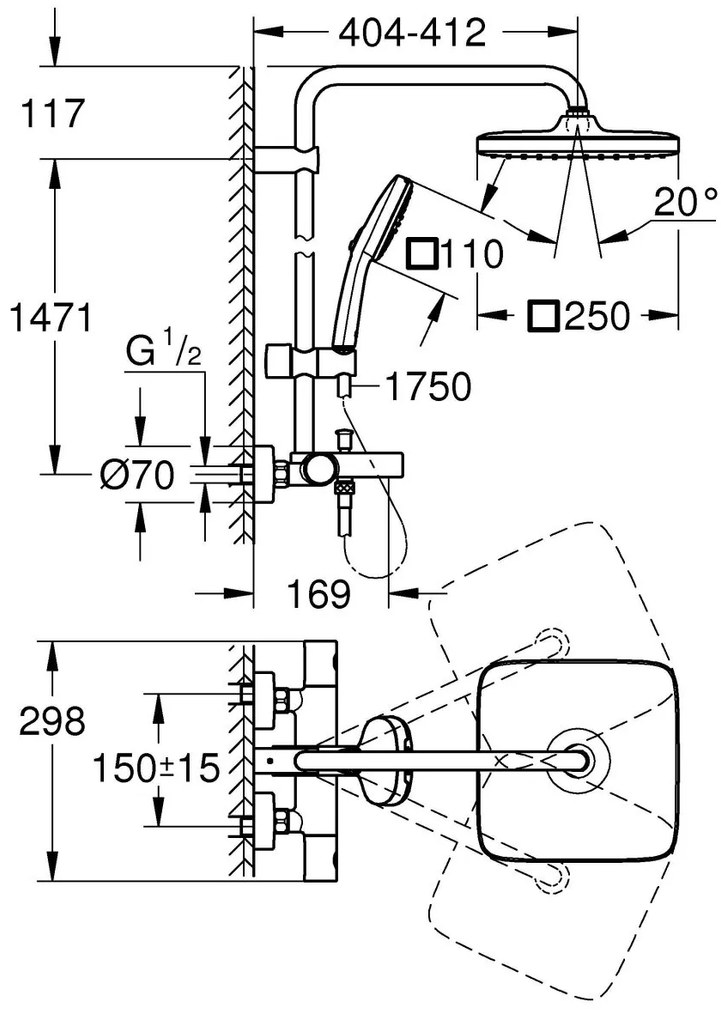 Grohe Vitalio Comfort set cada si dus perete cu termostat da negru 269842431