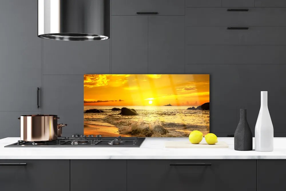 Panou sticla bucatarie Ocean Beach Peisaj verde