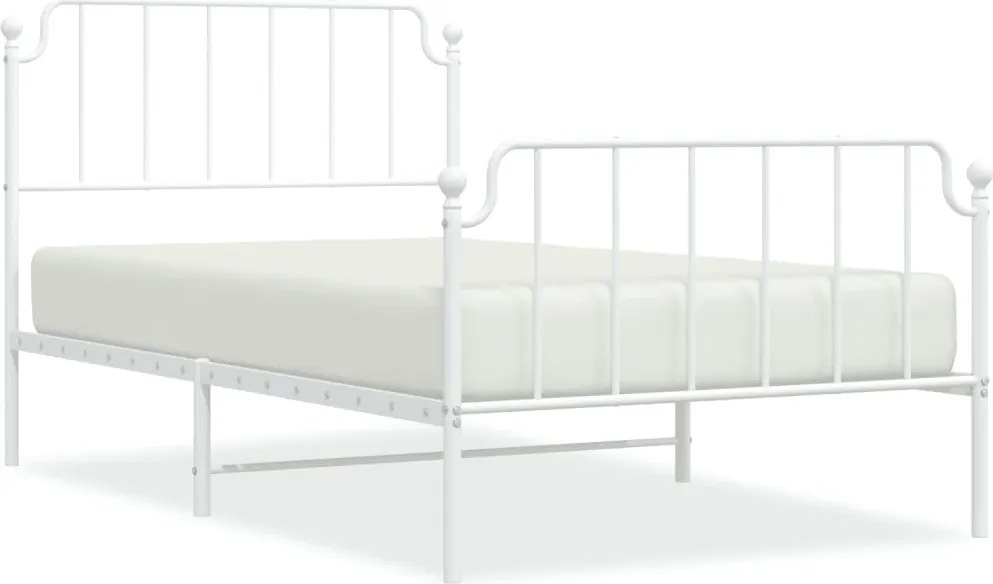 vidaXL Cadru de pat metalic cu tăblie de cap/picioare alb 107x203 cm