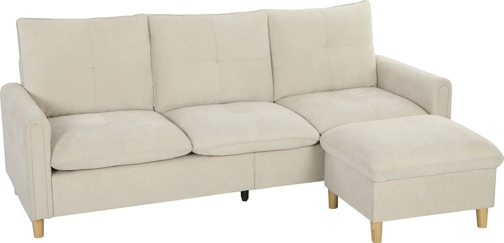 HOMCOM Canapea 3 locuri cu ottoman de depozitare, colțar modular 210 cm, șezut larg, țesătură cu aspect de in, crem | Aosom Romania