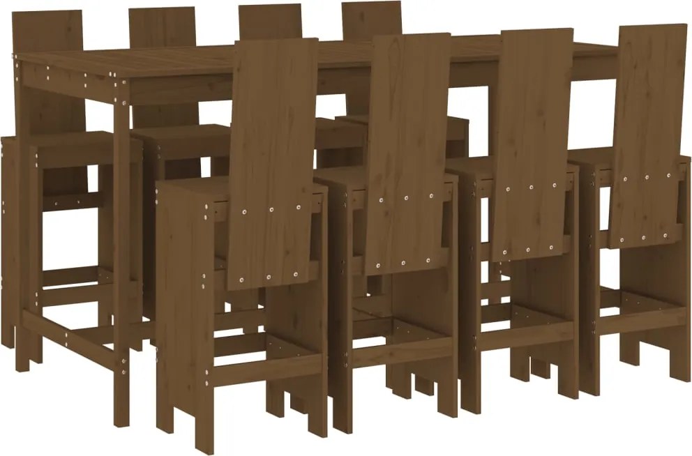 vidaXL Set mobilier bar de grădină, 9 piese, maro miere lemn masiv pin