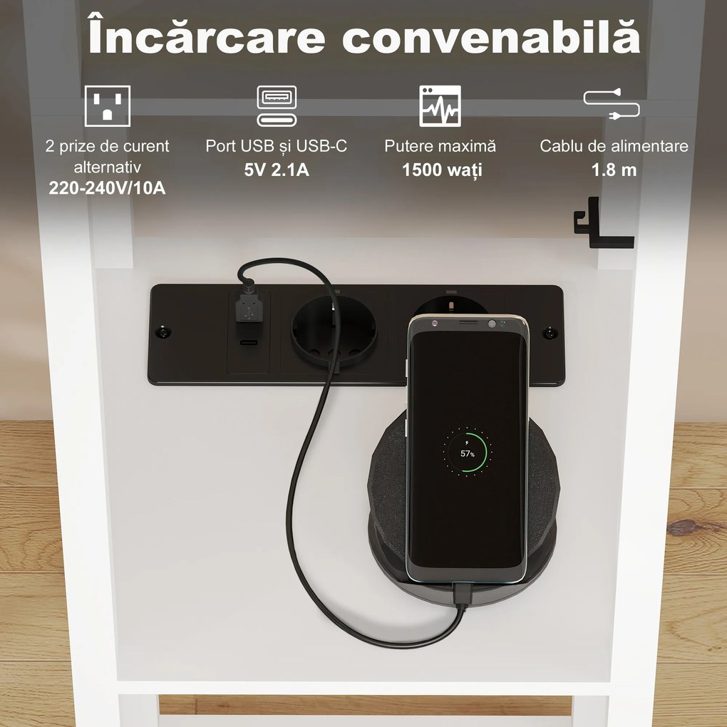 HOMCOM Lampă de Podea LED cu Rafturi, Lampă Modernă cu Comutator cu Pedală și Porturi USB, Temperatură de Culoare Reglabilă pentru Living și Dormitor, Alb | Aosom Romania