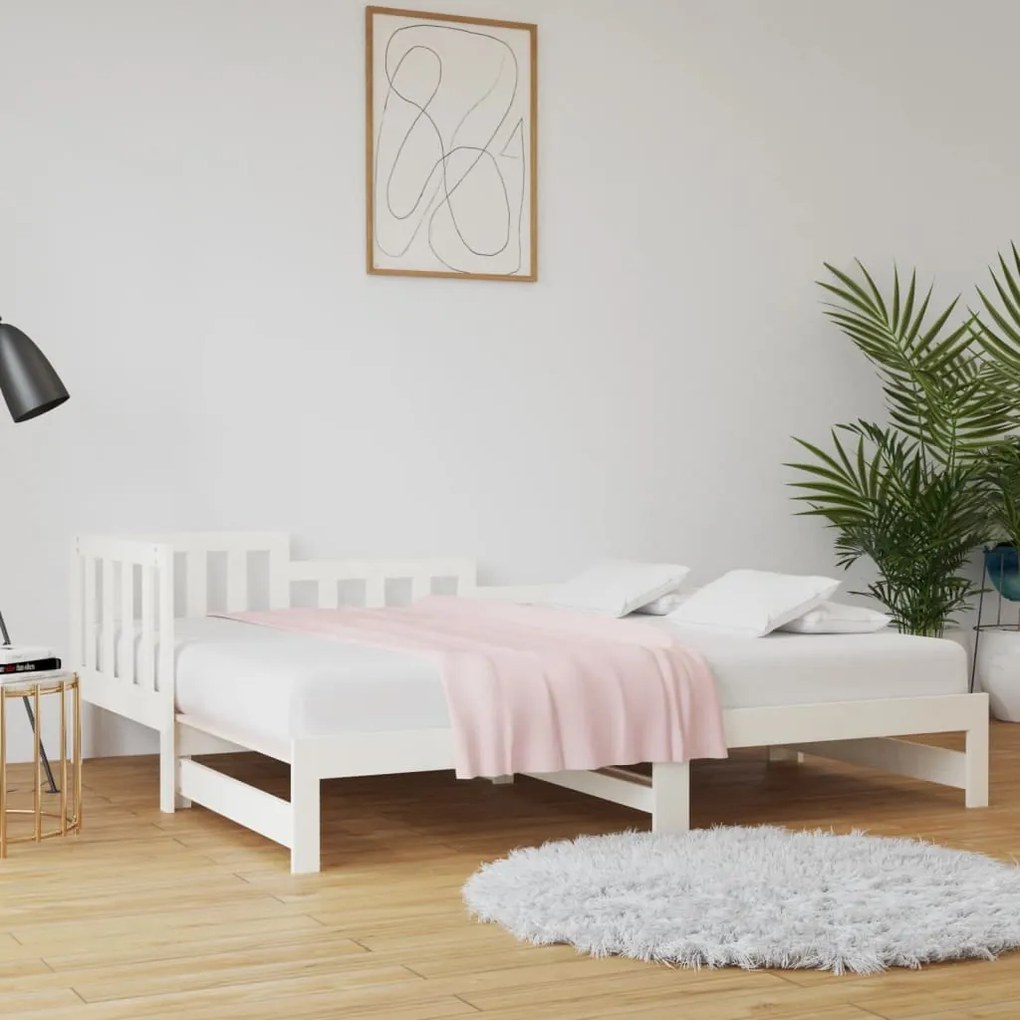 vidaXL Pat de zi extensibil, alb, 2x(90x190) cm, lemn masiv de pin