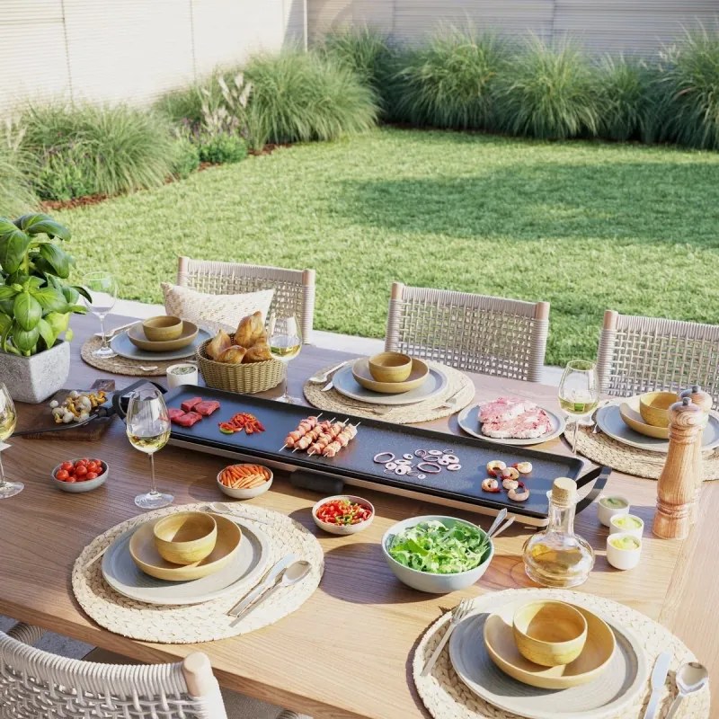 Gratar teppanyaki Swiss Haus SH-TP90, 2000 W, 90 x 23 cm, Acoperire ceramica, Piese detasabile, Control temperatura, Negru