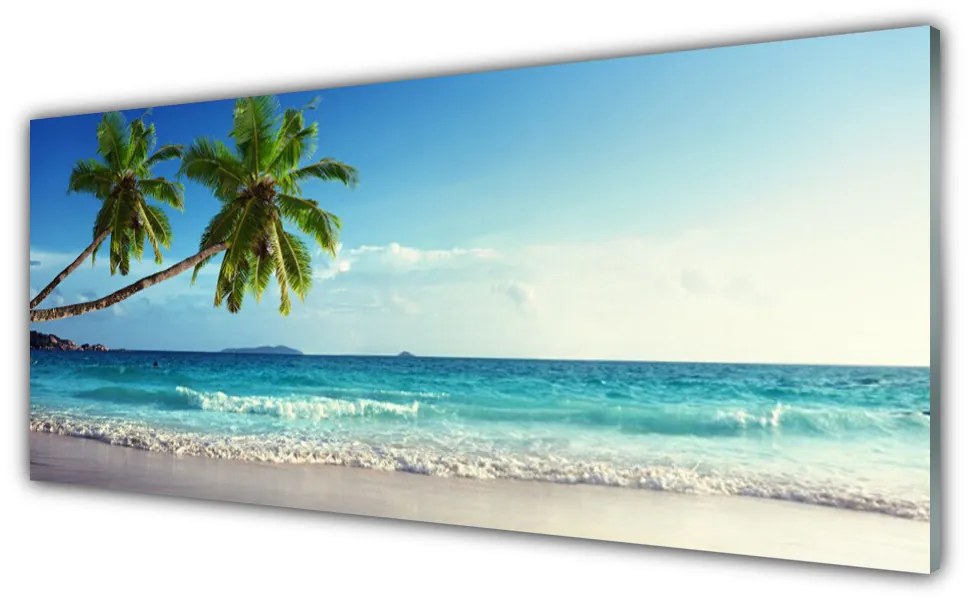 Tablou pe sticla Palm Trees Sea Beach Peisaj Brun Verde Gri Albastru
