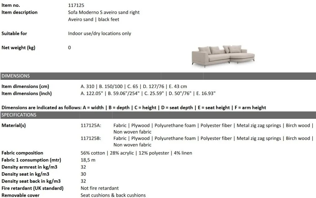 Canapea eleganta design LUX Moderno S right, Aveiro sand