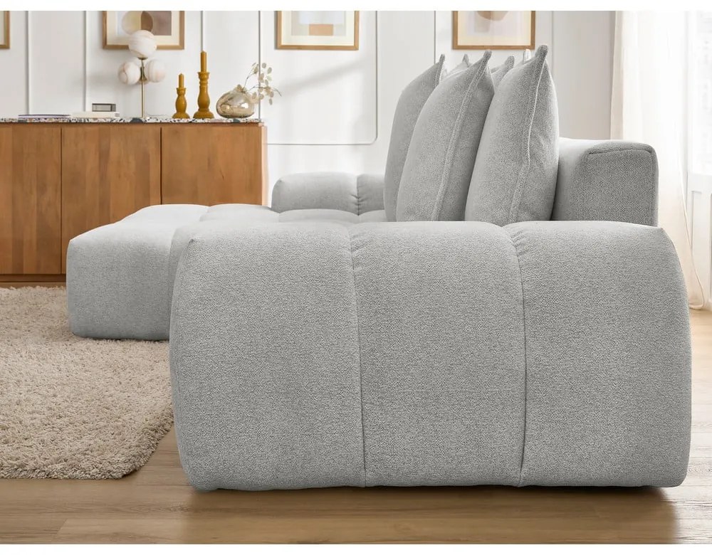 Colțar gri deschis extensibil/cu spațiu de depozitare cu tapițerie din chenille (cu colț pe partea stângă/cu șezlong) Everest – Bobochic Paris