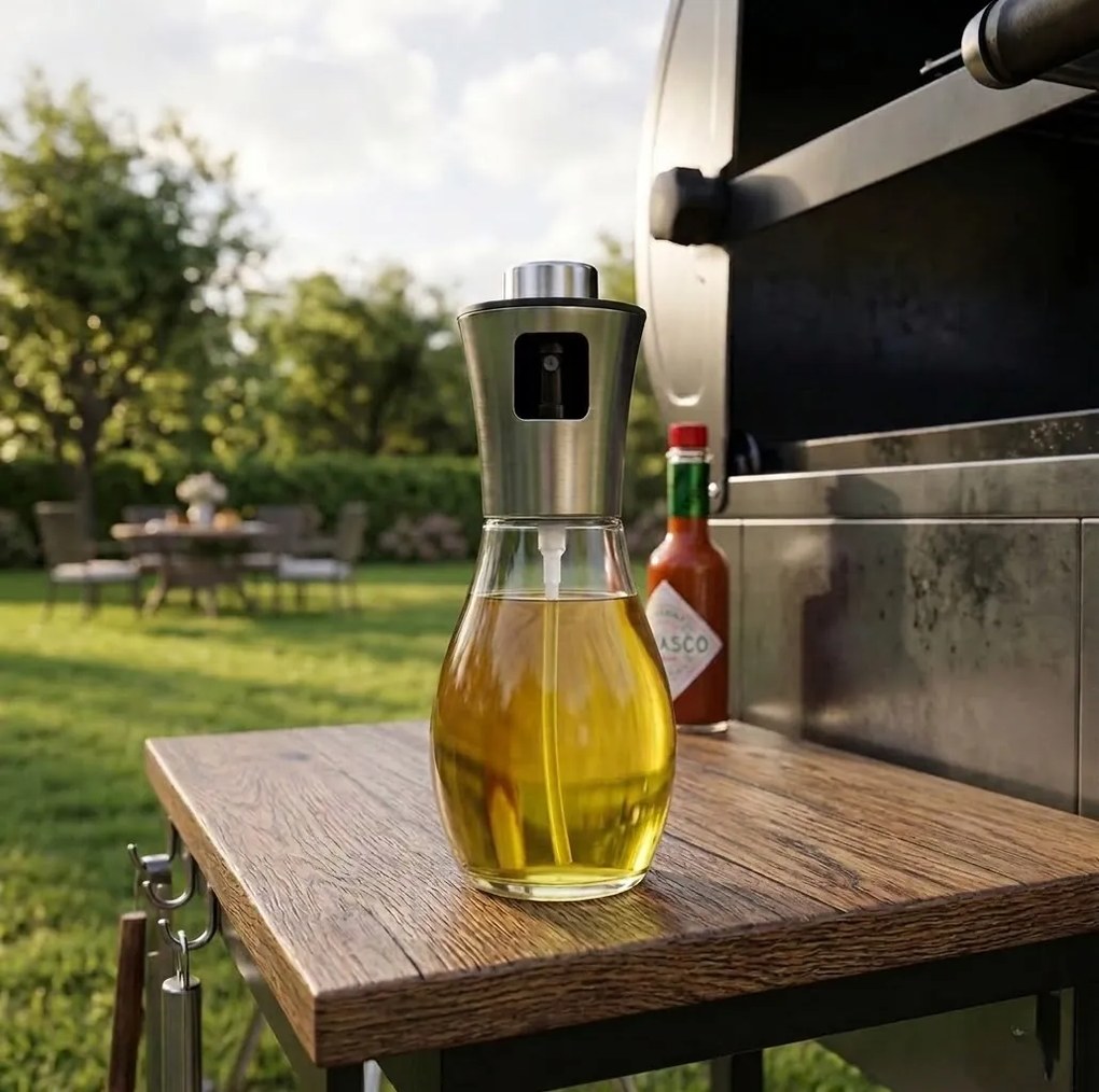 Dozator de ulei cu pulverizator 200 ml - argintiu