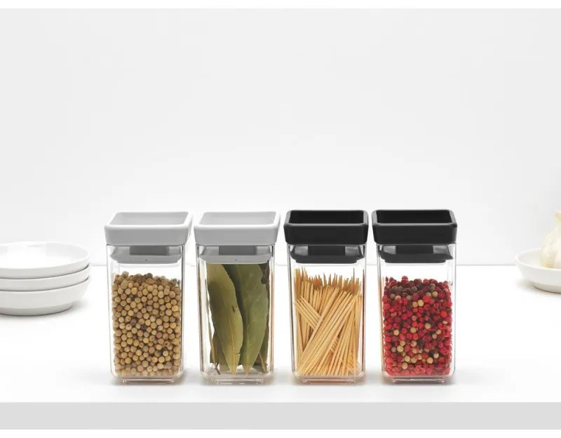 Set 2 borcane pentru condimente Brabantia Tasty+ Stackable 1008883, 150 ml, Fara BPA, Capac, Transparent/Gri inchis