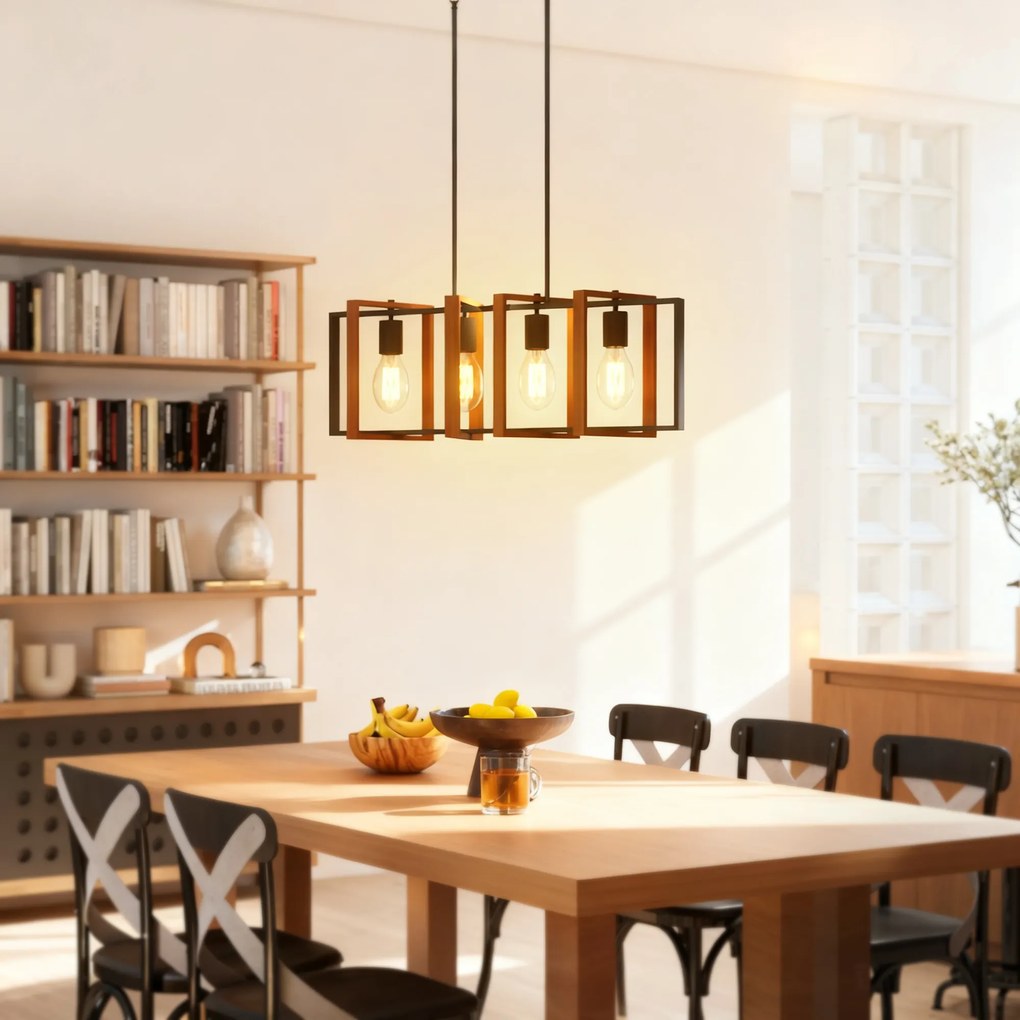 HOMCOM Candelabru Suspendat Rustic cu 4 Cadre Rotative și Lanț Regulabil, 80x21x90-130 cm, Negru și Nuc | Aosom Romania