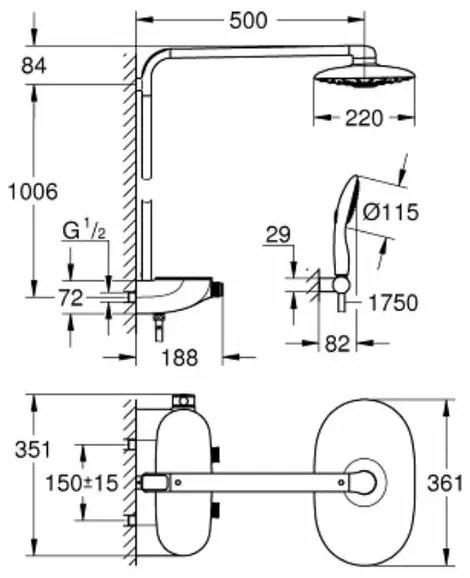 Coloana de dus cu baterie termostatata Grohe RainShower System Smartcontrol Duo 360 cu 2 functii