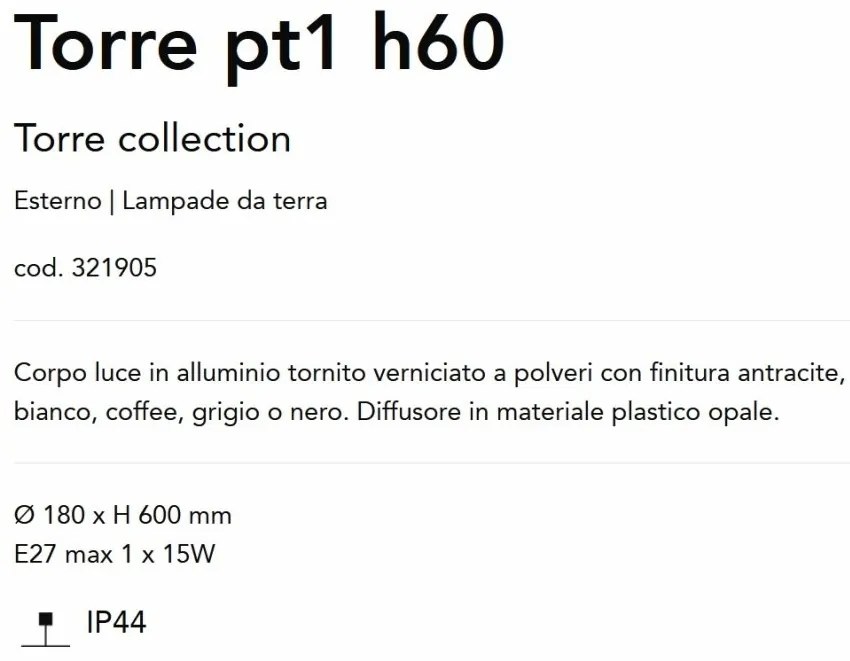 Stalp pentru iluminat exterior Torre pt1 h60 gri