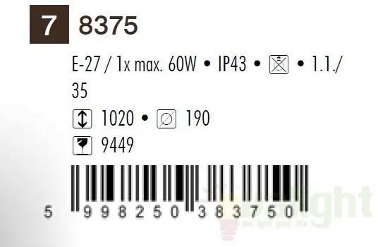 Stalp exterior H-102cm, IP43, auriu antic Milano 8375 RX