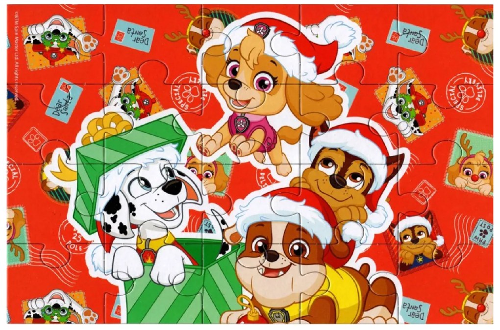 Puzzle pentru copii 4 in 1 PAW PATROL sarbatoreste Craciunul, 19x29 cm