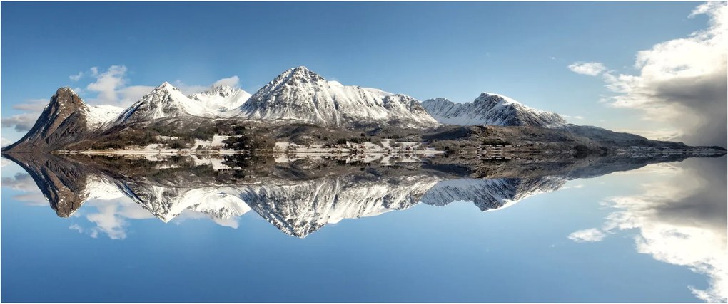 Tablou cu munți și reflectarea lor (120x50 cm)