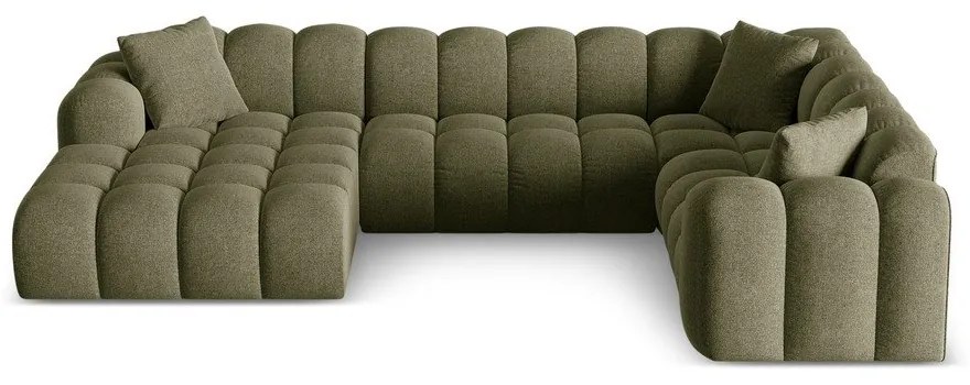 Colțar verde cu tapițerie din chenille (cu colț pe partea dreaptă/în formă de "U") Treno – Cosmopolitan Design