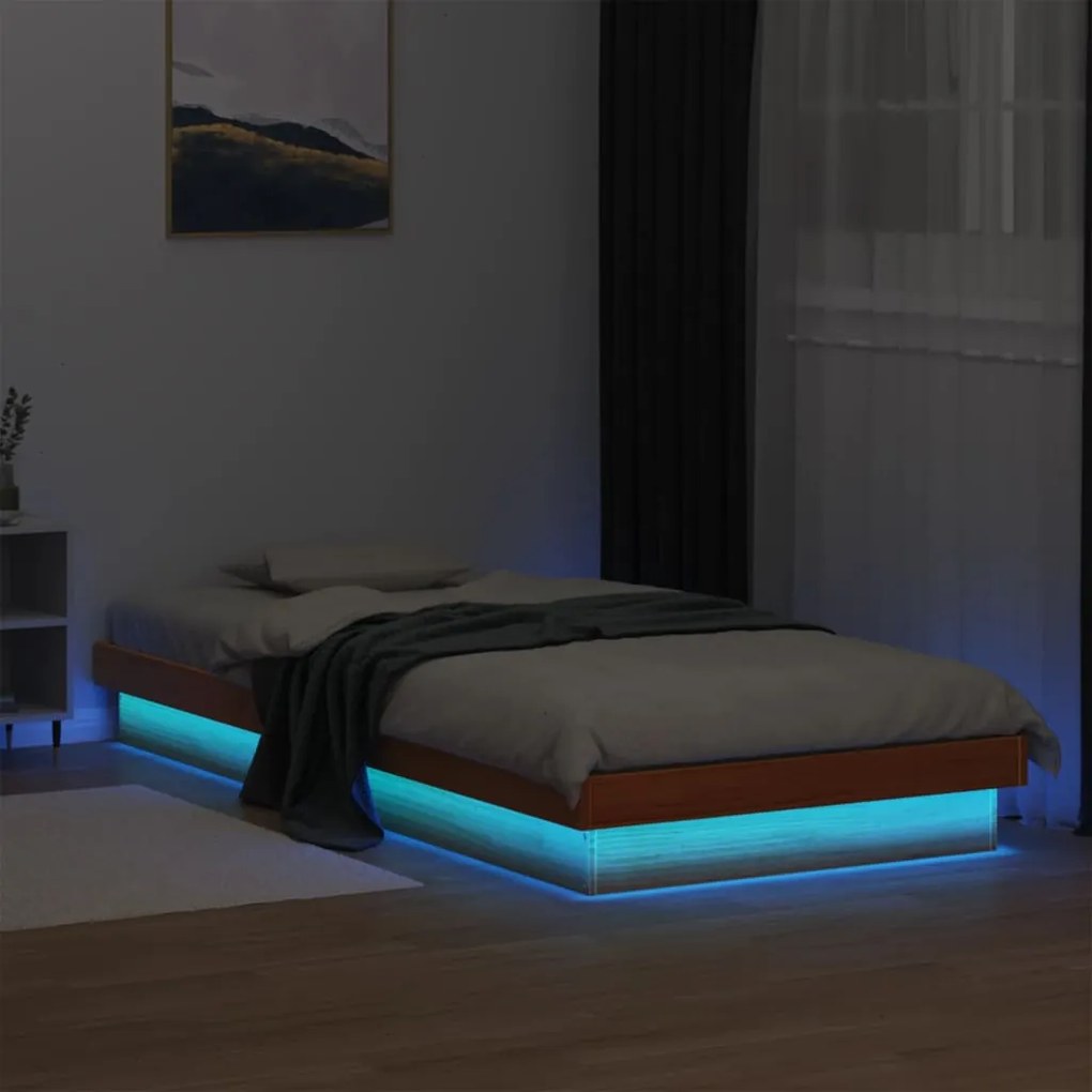 vidaXL Cadru de pat cu LED, maro ceruit, 100x200 cm, lemn masiv de pin