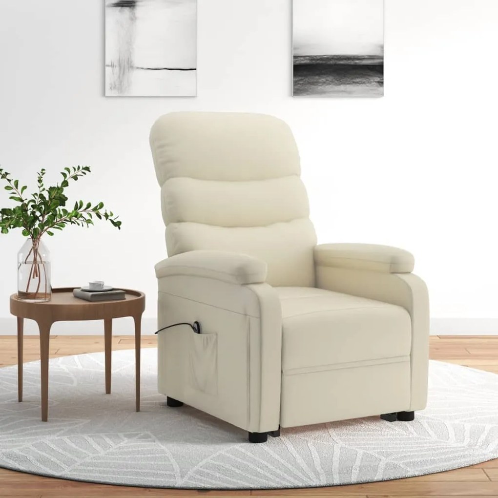 321277 vidaXL Fotoliu cu ridicare, alb crem, piele ecologică