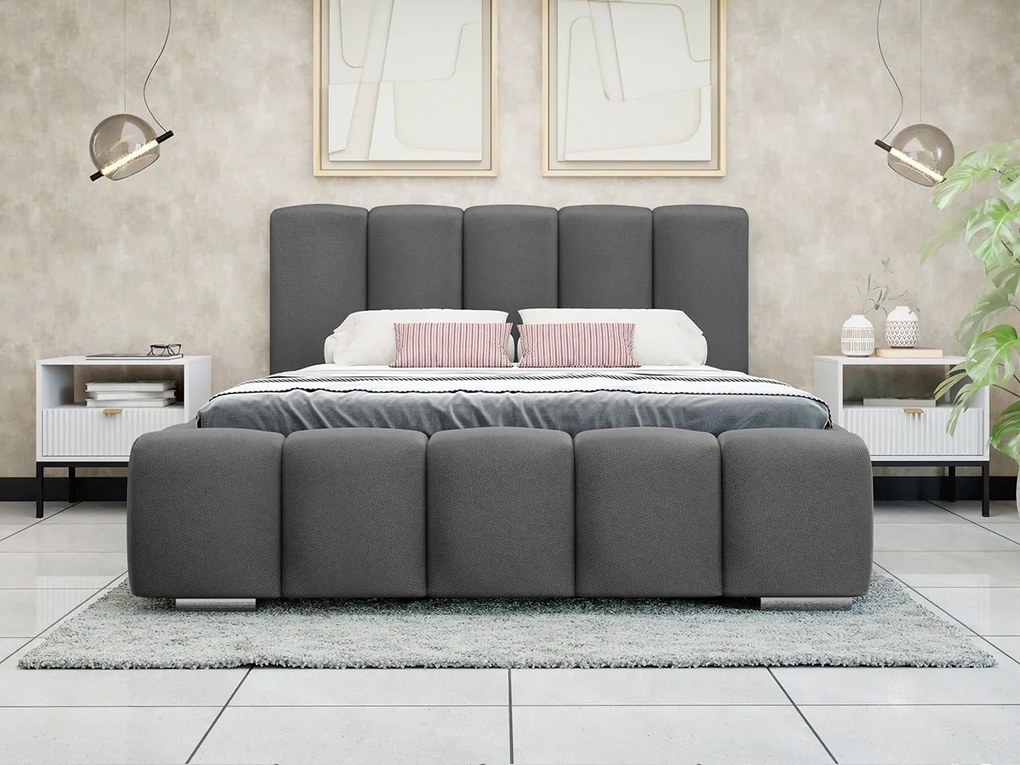 Pat matrimonial 140 cm Leskana (Gri închis) (cu somieră) (cu sp. depozitare). Promo -17%. 1104151