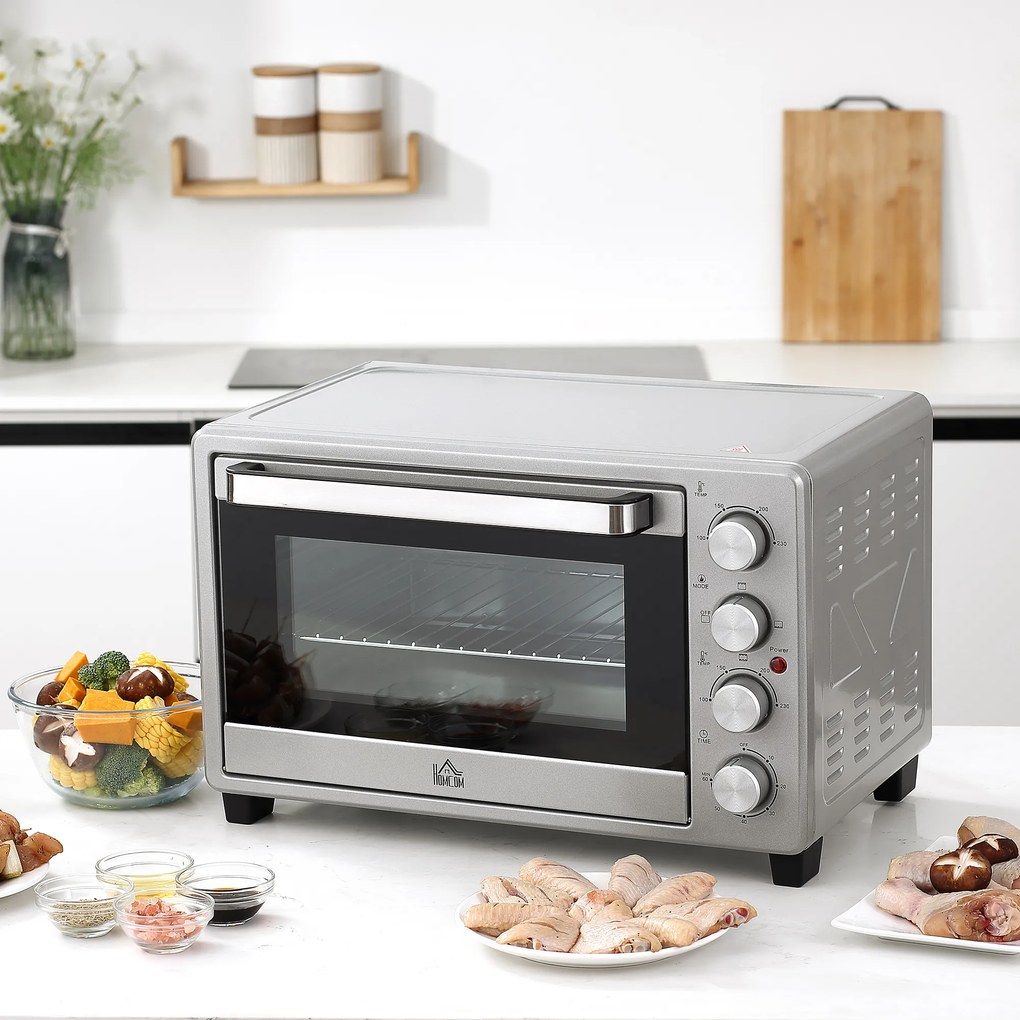 HOMCOM Mini Cuptor Electric 32L – Temperatură Reglabilă, Cronometru, 3 Moduri de Gătit | Aosom Romania