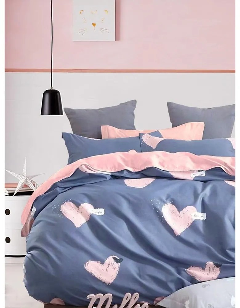 Lenjerie de pat albastră/roz din bumbac ranforcé pentru pat dublu/extinsă cu cearceaf inclus/cu 4 piese 200x220 cm Beloved – Mila Home