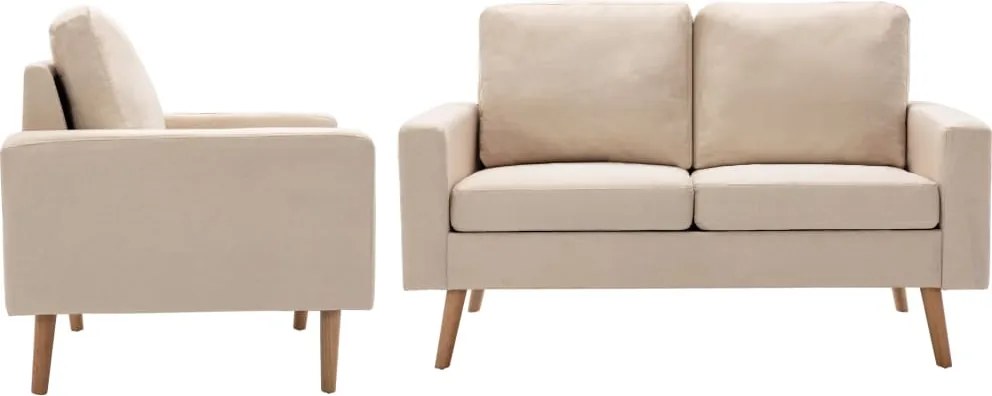 vidaXL Set de canapele, 2 piese, crem, material textil