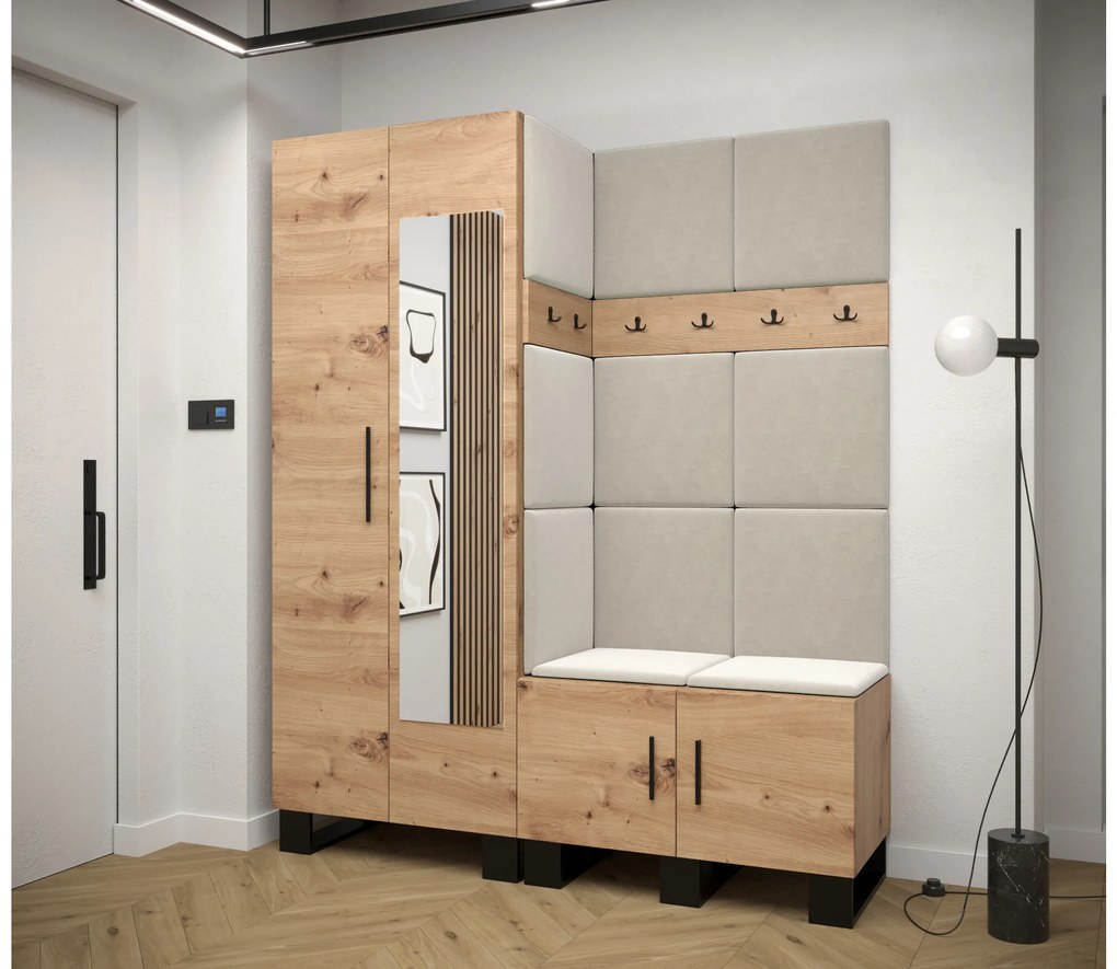 Set mobilier pentru hol Amanda 14 (Stejar artisan + bej). 1085974