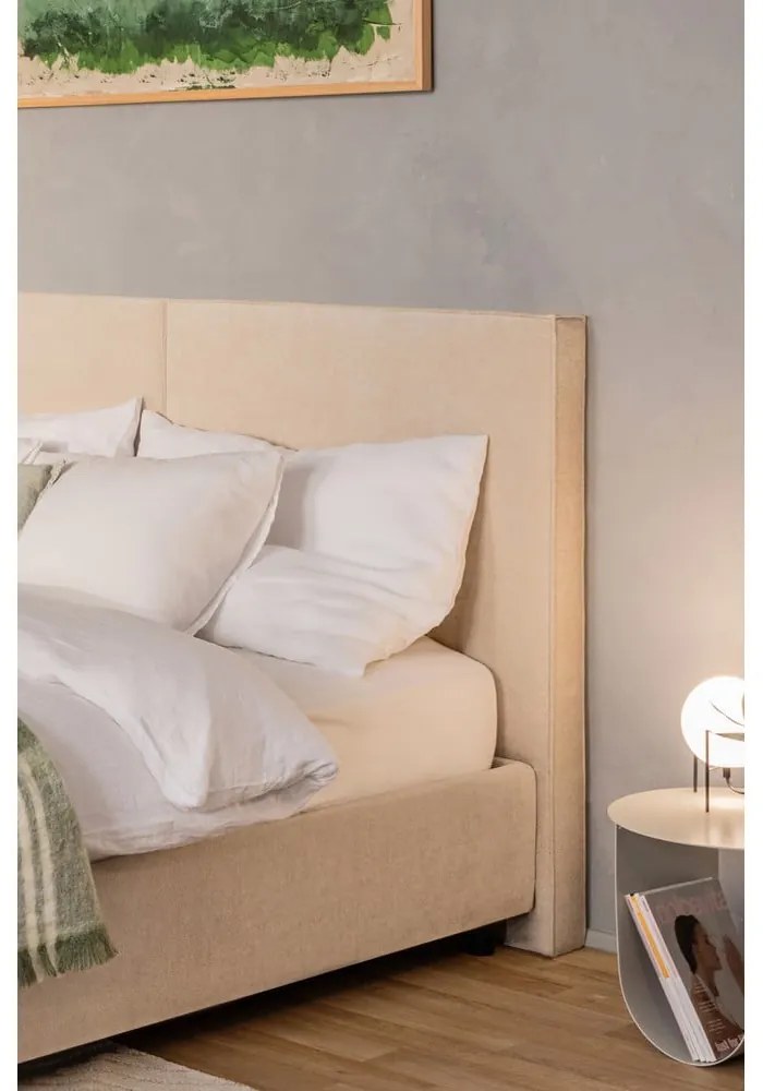 Pat matrimonial bej tapițat cu spațiu de depozitare cu somieră 180x200 cm Myra Bold – Bonami Selection