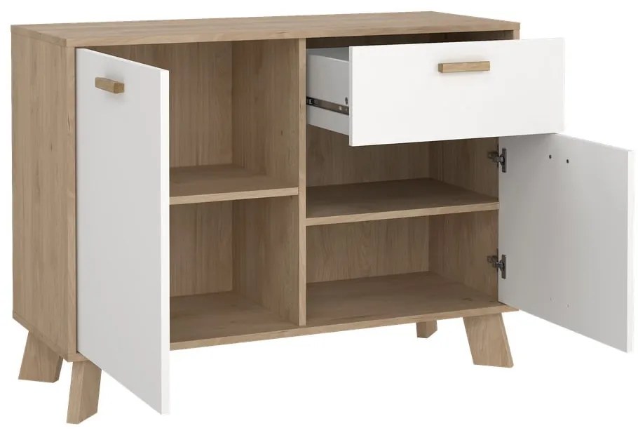 Comodă albă-în culoare naturală cu aspect de lemn de stejar 99x73x39 cm Ikast – Tvilum