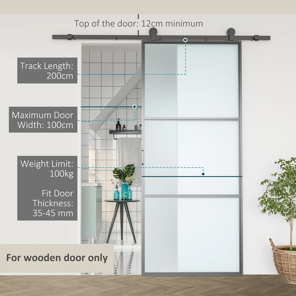 HOMCOM Set feronerie ușă culisantă, oțel carbon, suport 100 kg, pentru uși lemn 3.5-4.5 cm | Aosom Romania
