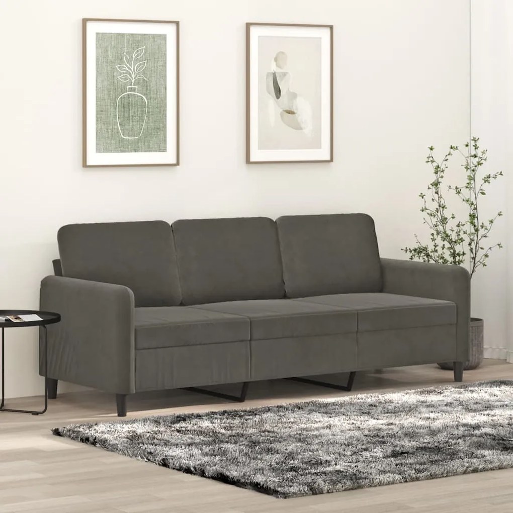 349054 vidaXL Canapea cu 3 locuri, gri închis, 180 cm, material catifea