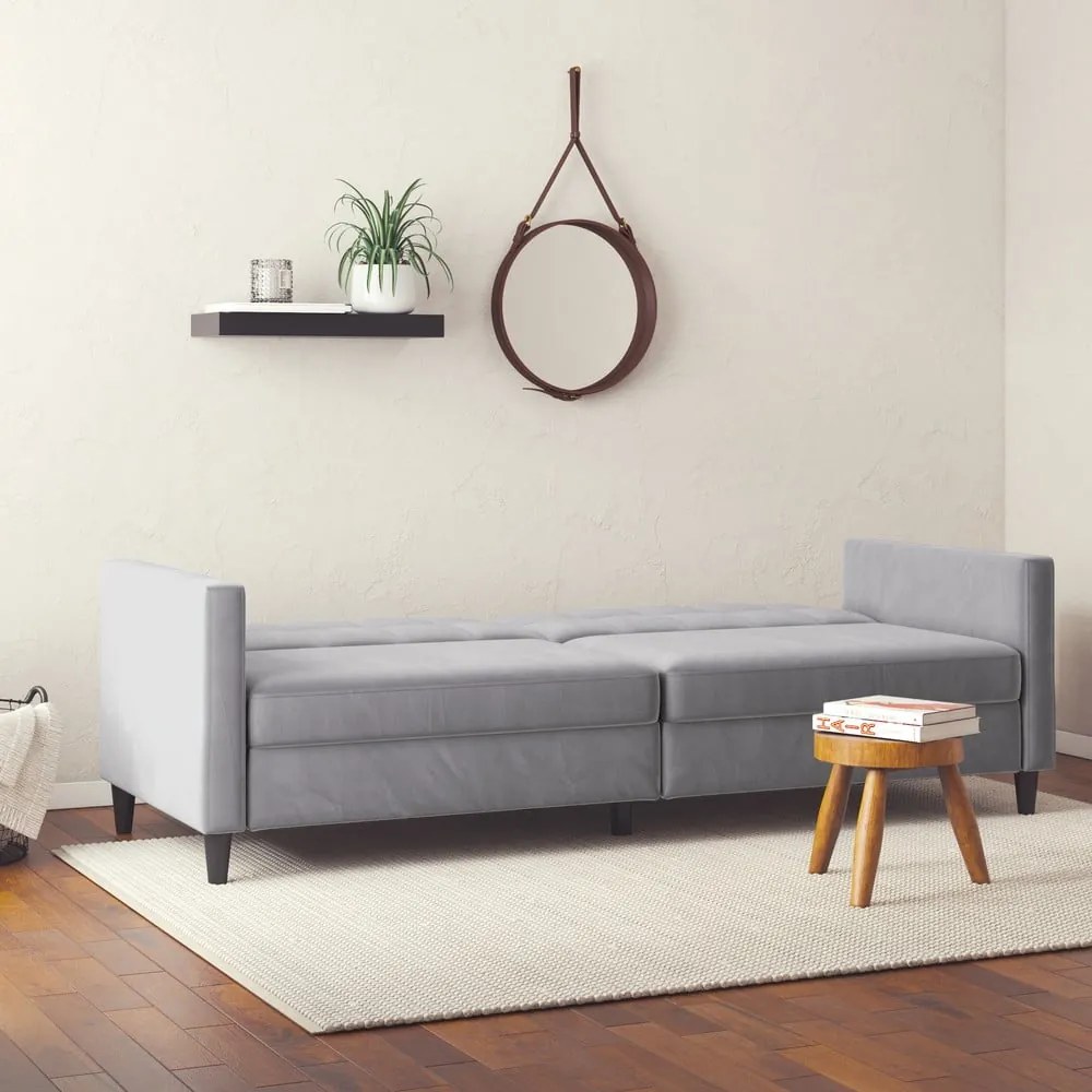 Canapea gri deschis cu tapițerie din catifea 203 cm Hartford – Støraa