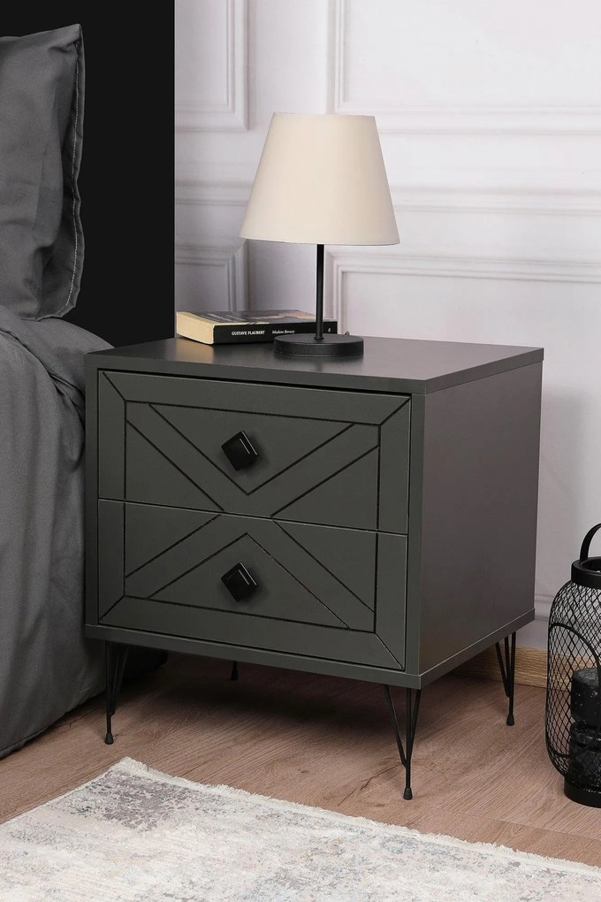 Noptiera Glynn Nightstand, Crem, 40x55x50 cm