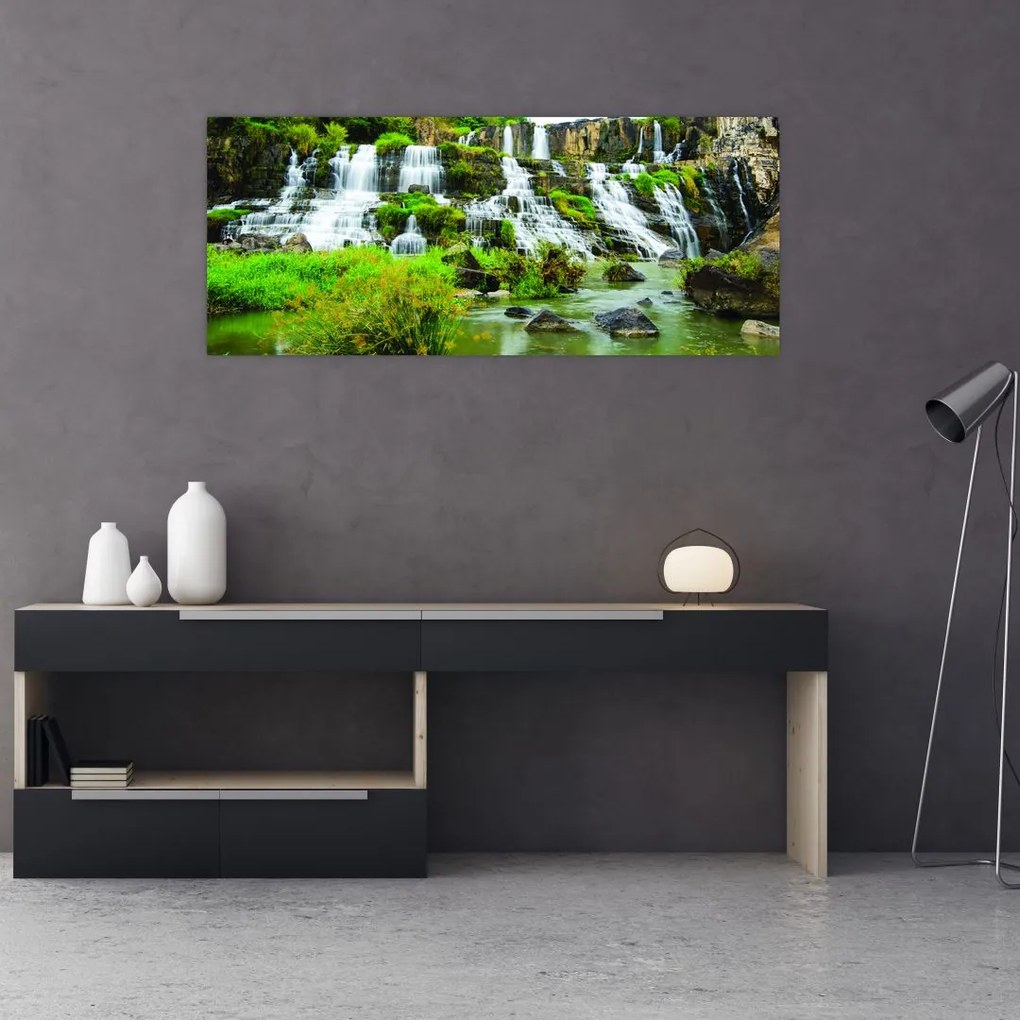 Tablou - cascade cu plante (120x50 cm)
