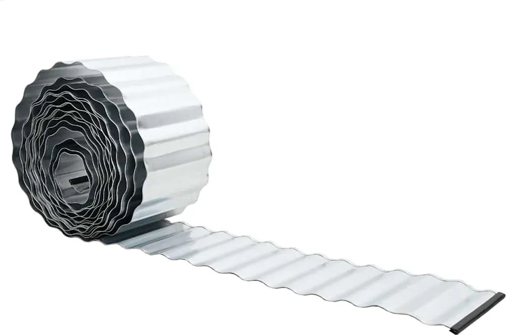 vidaXL Bordură de gazon Argintiu 1000 x 15 x 0.03 cm Oțel galvanizat