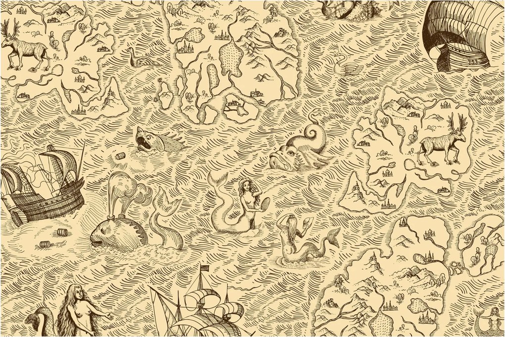 Tablou - Harta de epocă, ilustrații (90x60 cm)