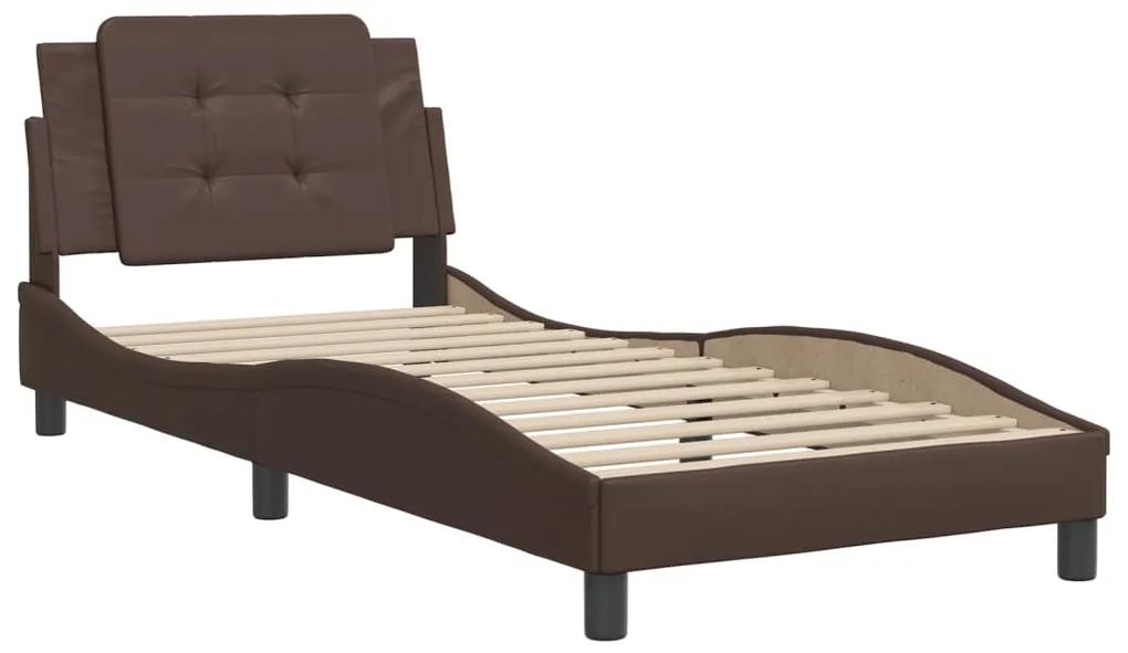 3208151 vidaXL Cadru de pat cu tăblie, maro, 90x190 cm, piele ecologică
