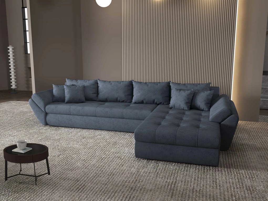 Colțar extensibil dumonde cu ladă de depozitare si sezut confortabil din spuma high-density, Loana XL Enjoy Antracit II 335x185 cm