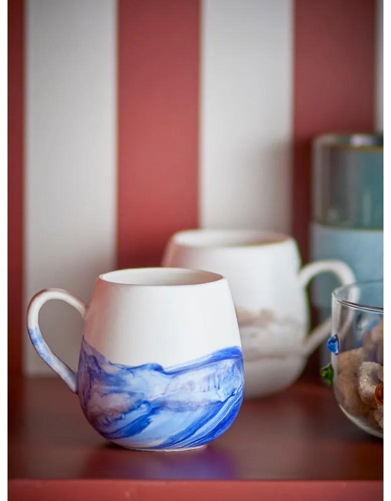 Cești albe/albastre 4 buc. din gresie 250 ml Lyre – Bloomingville