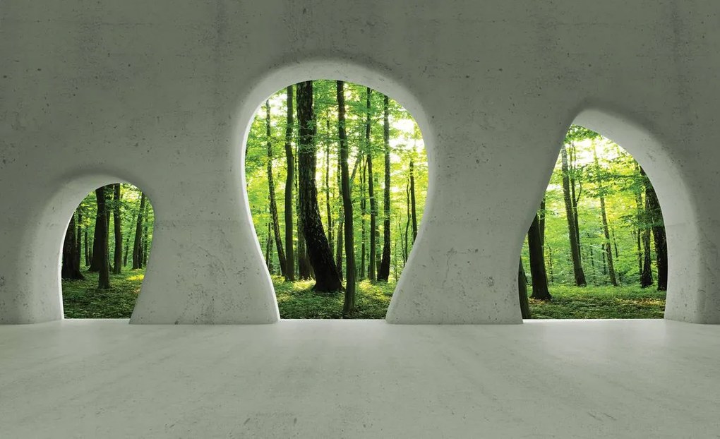 Fototapet - Fereastra - Pădurea verde (152,5x104 cm)