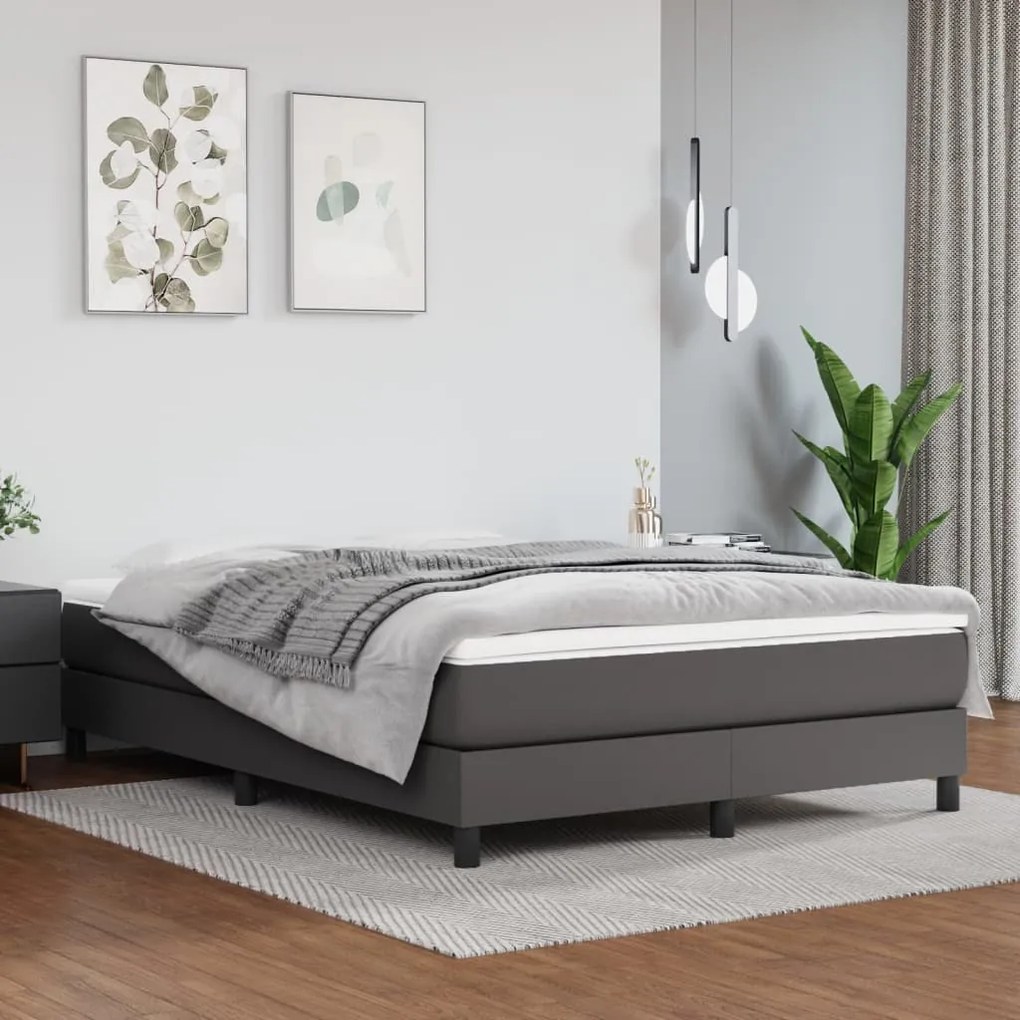 3120698 vidaXL Cadru de pat box spring, gri, 140x190 cm, piele ecologică