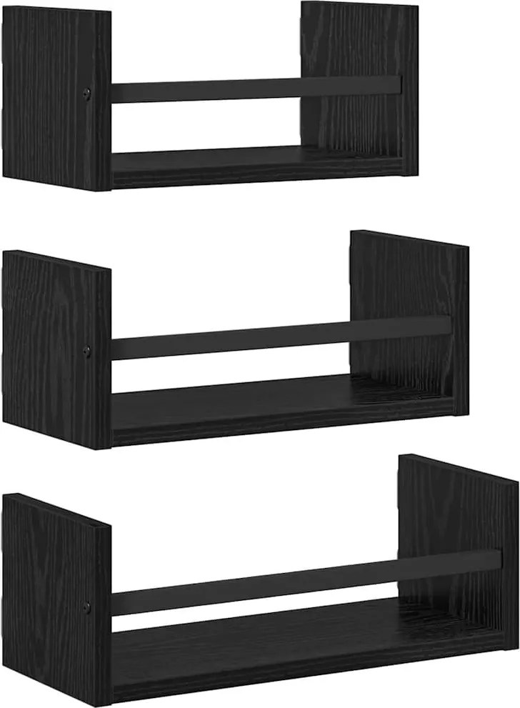 vidaXL Set rafturi de perete cu raft 3 pcs Stejar Negru 40x16x14cm