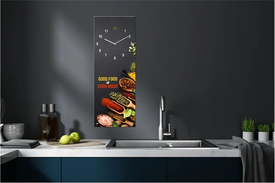 Ceas de perete din sticlă Styler Good Food, 20 x 60 cm