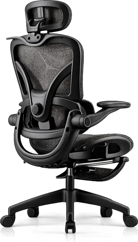 ErgoVision Pro – Scaun Ergonomic, Suport Lombar Reglabil, Umeras, Cotiere Rabatabile, Suport pentru Picioare, Mesh, Negru