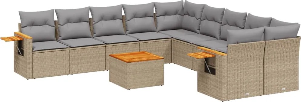 vidaXL Set canapele de grădină cu perne, 11 piese, bej, poliratan