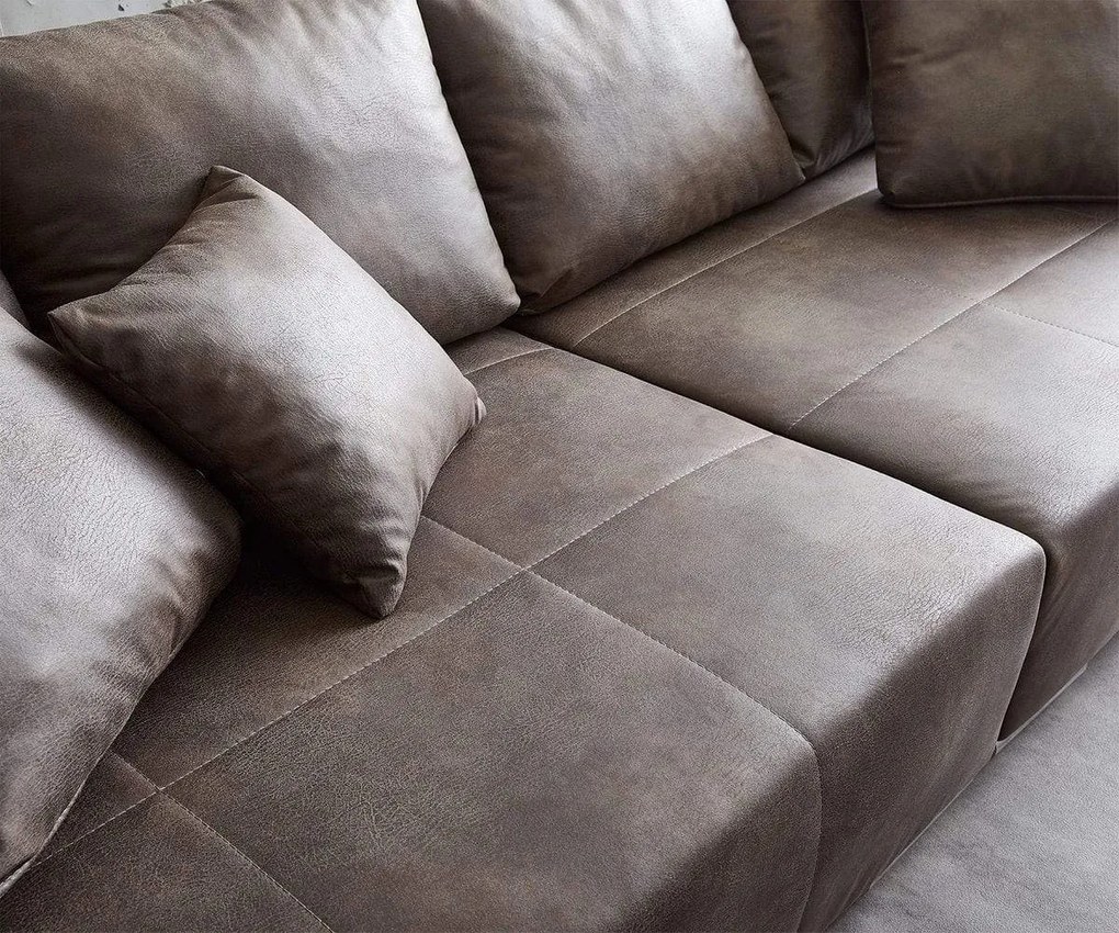 Canapea extensibilă dumonde cu ladă de depozitare si sezut confortabil din spuma high-density, Marbela Tobago Brown XXL 295x100 cm cu taburet inclus