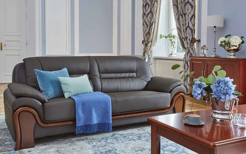 Canapea lemn masiv de birou Toronto 3 locuri Personalizabila, 215 × 90 × 88 cm - Maro