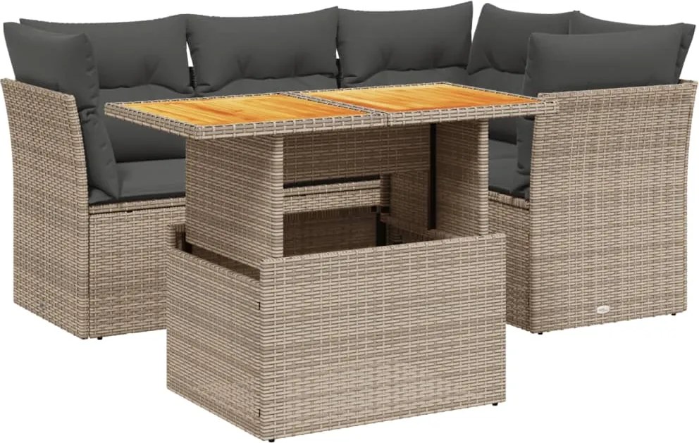 vidaXL Set canapea de grădină cu perne, 5 piese, gri, poliratan