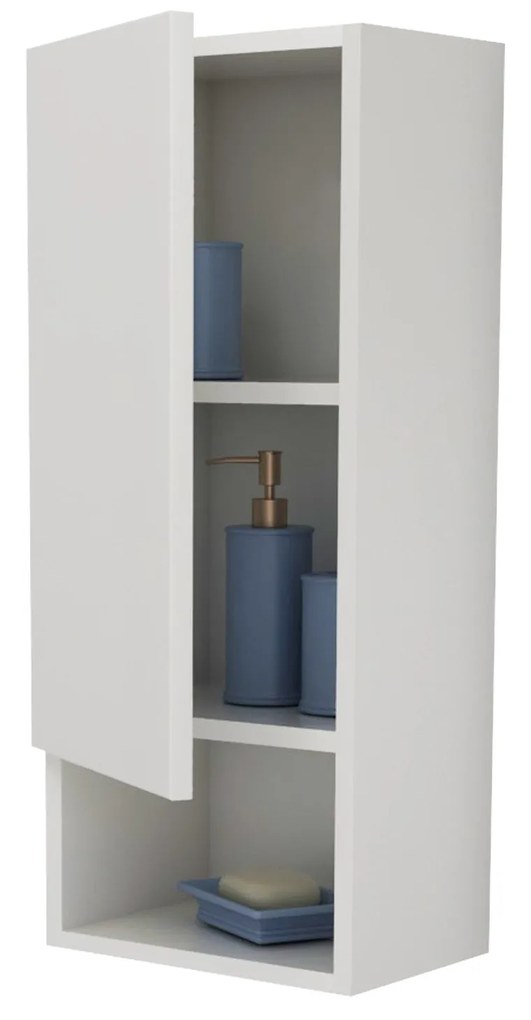 Corp Baie Zed, Suspendat, 1 Usa, Alb lucios/Alb, MDF, L 30 x l 22 x 72 cm