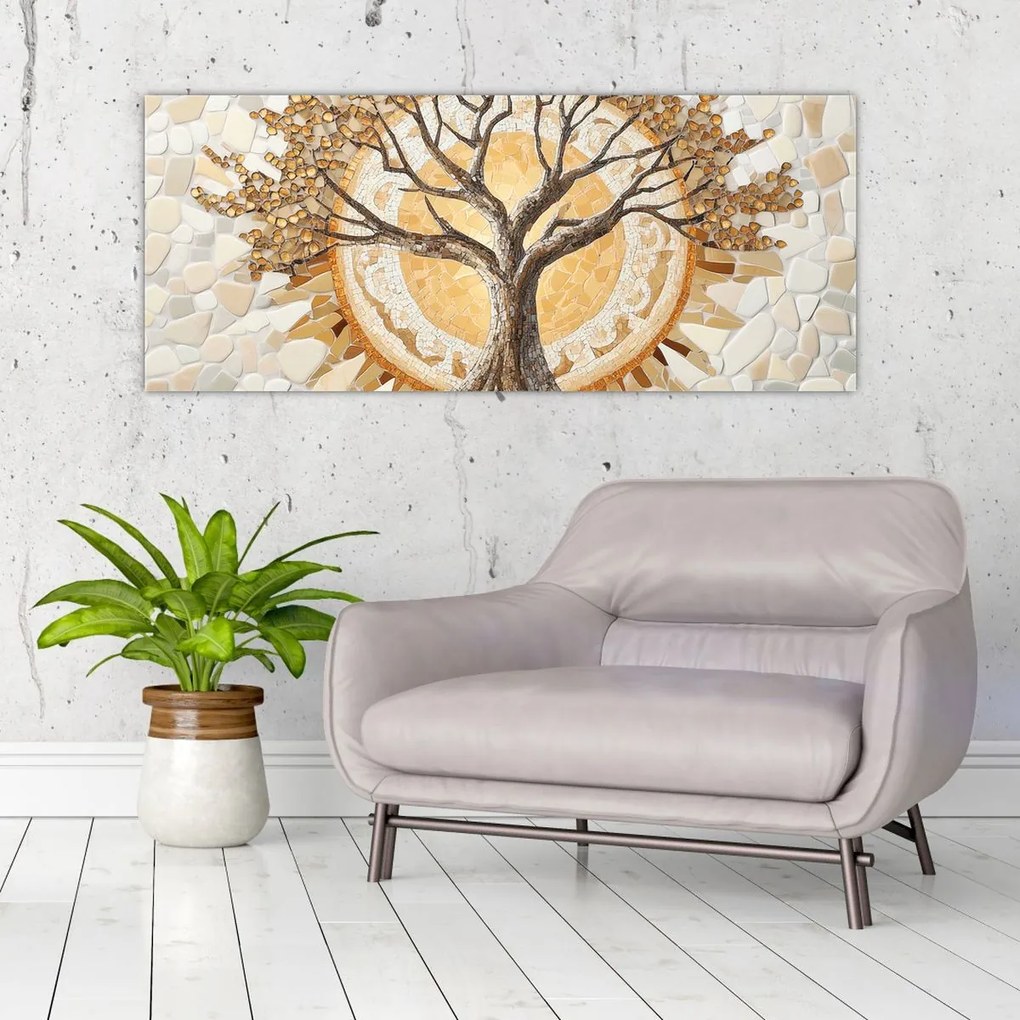 Tablou – Arborele vieții auriu în mozaic (120x50 cm)